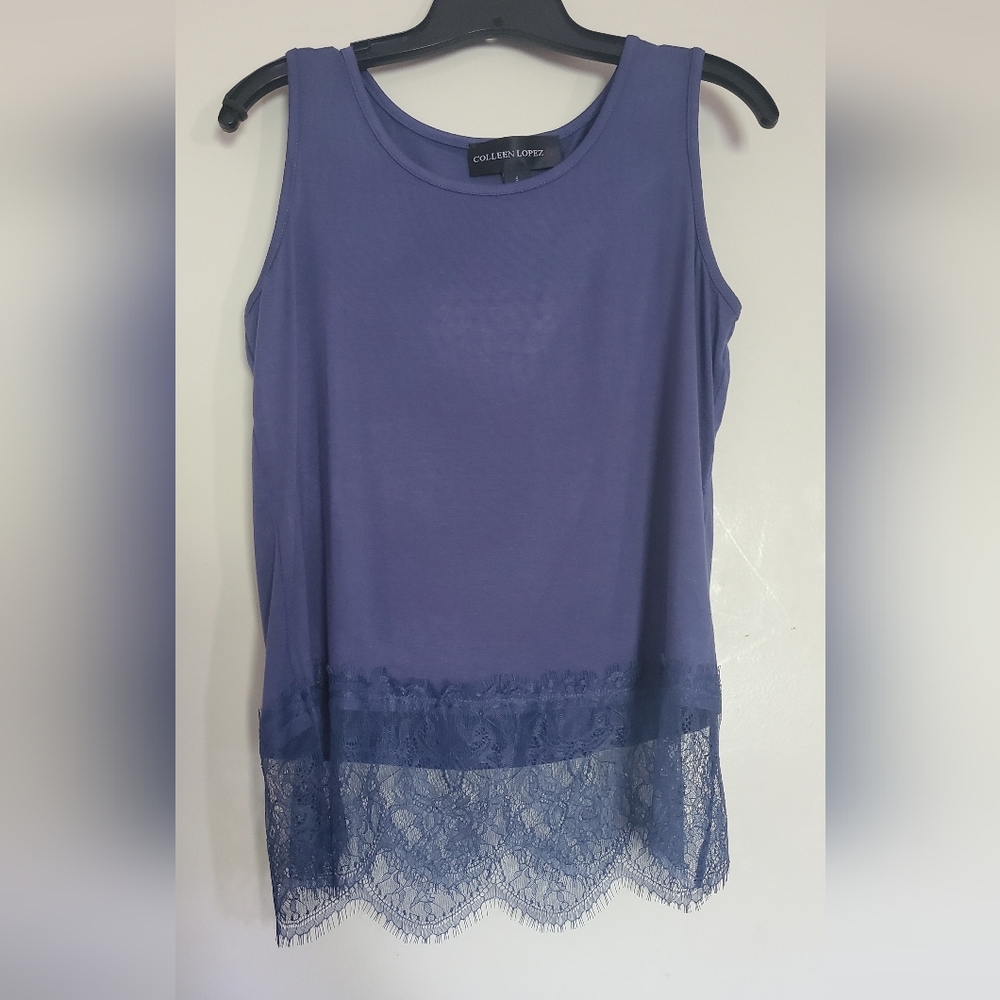 Blue Tank Top with Lace Bottom